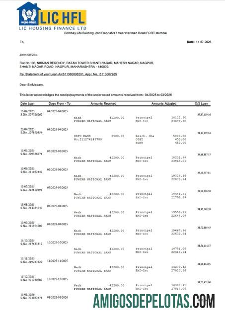 em branco Índia LIC Habitação Finanças Extrato de conta modelo Word e PDF